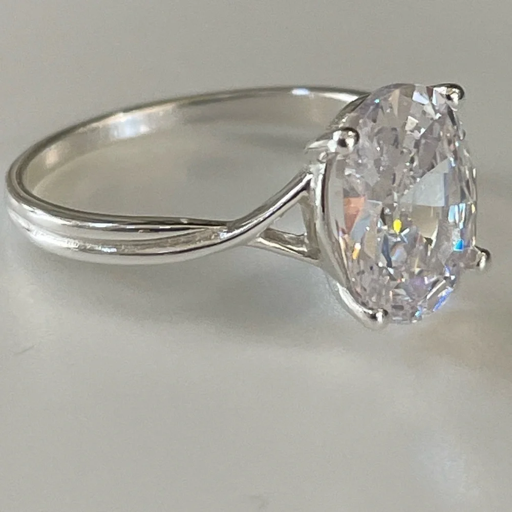 Sterling Silver Solitaire Oval Diamond Ring